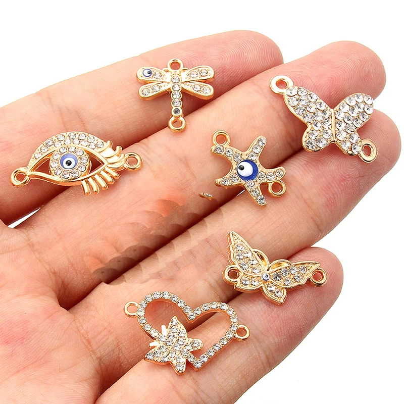 7pcs Mix Golden Rhinestone Connectors For Earrings Jewelry Making Bracelet Accessories Craft DIY Handmade Findings 7styles