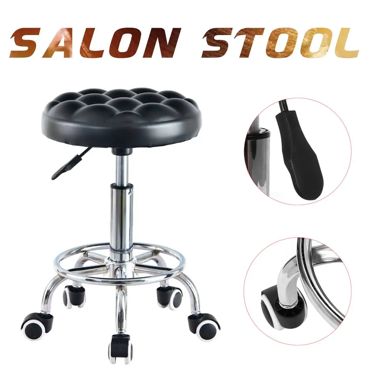 

Rolling Swivel Stool Facial Hairdressing Salon Lifting Stool Height Adjustable Salon Stool Stainless Steel Barber Chair 38-52cm