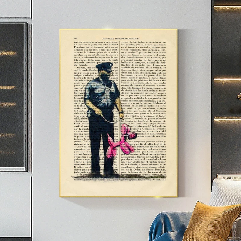 Graffiti Policeman and Balloon Dog Canvas Paintings Posters and Prints Wall Art Pictures for Living Room Wall Decoration Cuadros