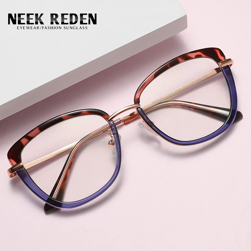 Women\'s Blue Anti-Light Photochromic Reading Sunglasses Cat Eye Metal Eyeglasses Frames Presbyopia With Diopters +0.5 +1.5 +6.0