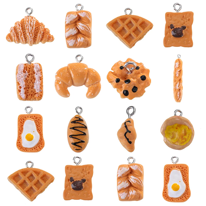 10pcs/lot Resin Simulation Bread Cake Food Cookies Charms For Jewelry Making DIY Earrings Keychain Accessories