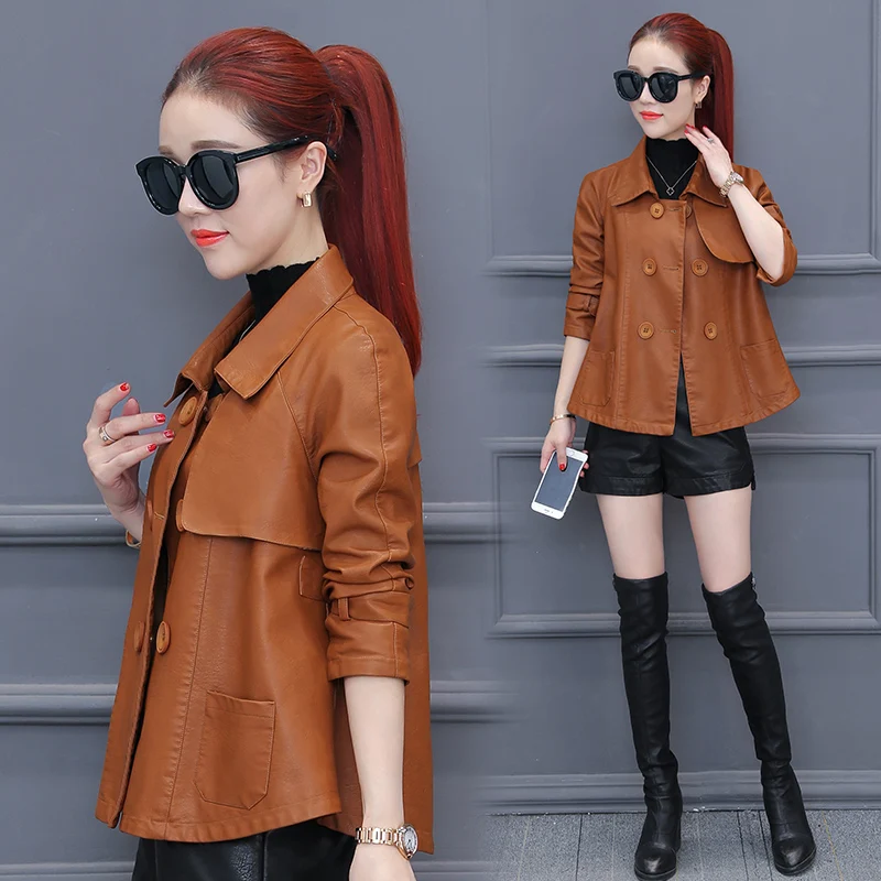 Leather Jacket Women PU 2023 Autumn Korean Ladies Clothes Short Coat Sprinng Long Sleeve Black Tops Chaqueta Mujer LWL857