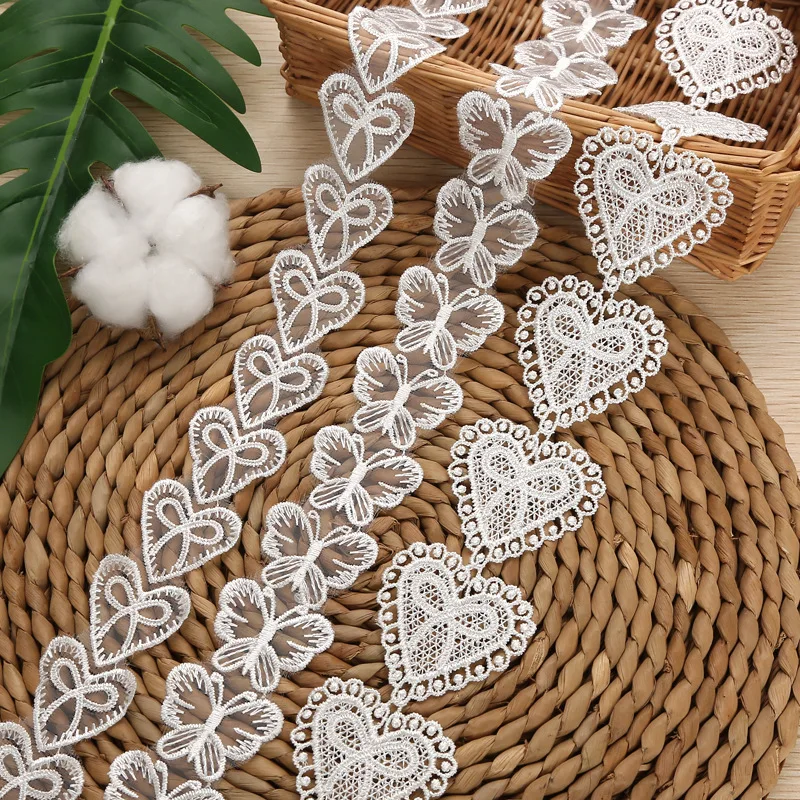 

60Yards Handmade Mesh Tulle Lace Trim Patchwork Material White Butterfly Heart Laces Ribbon DIY Garment Sewing Accessories