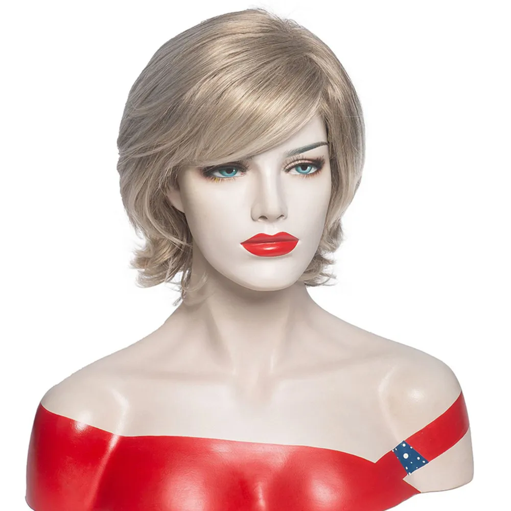 Short Blonde Straight Wig Synthetic Hair New Fashion Temperament European and American Wigs Cosplay Hairs