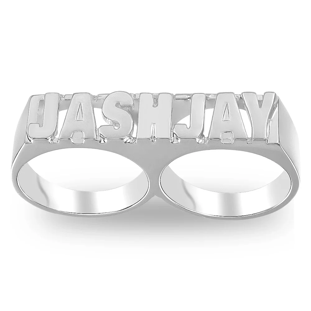 Anillo de dedo doble personalizado con nombre, joyería de moda de hip hop, chapado en oro de 18k, regalo para hombre, Dropshipp