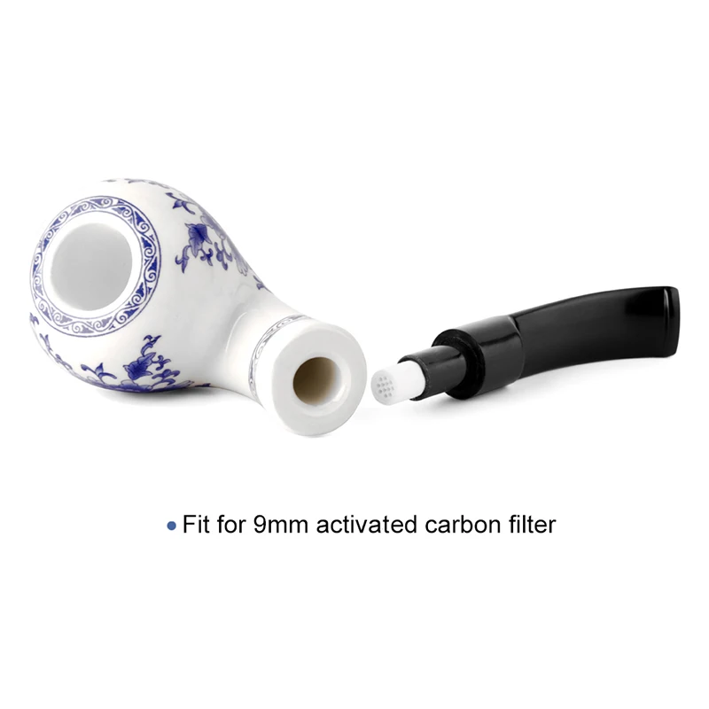 Chinese Classical Smoking Pipes Ceramic Tobacco Pipe Smoke And Ceramic Pipe Rack Stand Holder 9 mm Activated Carbon Filter A Set