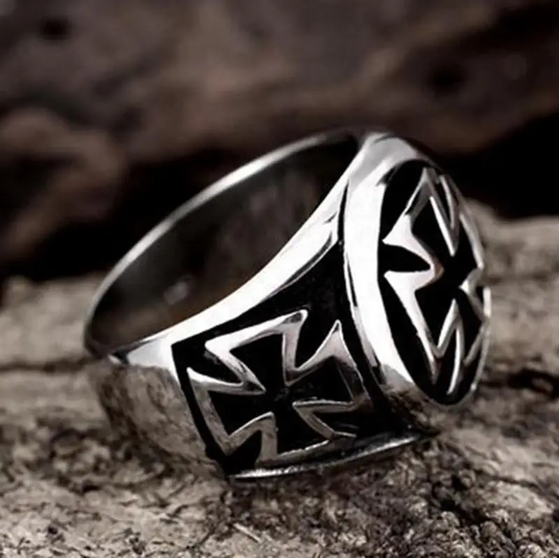 Cross Pattern Ring for Men Punk Vintage Silver Color Finger Ring Party Jewelry Gift