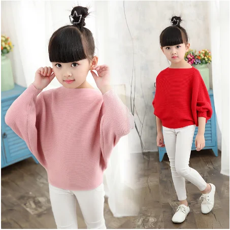 

2019 autumn children's clothes girls knitted sweaters solid thin girl bat sweaters for girls big kids pullovers sweater