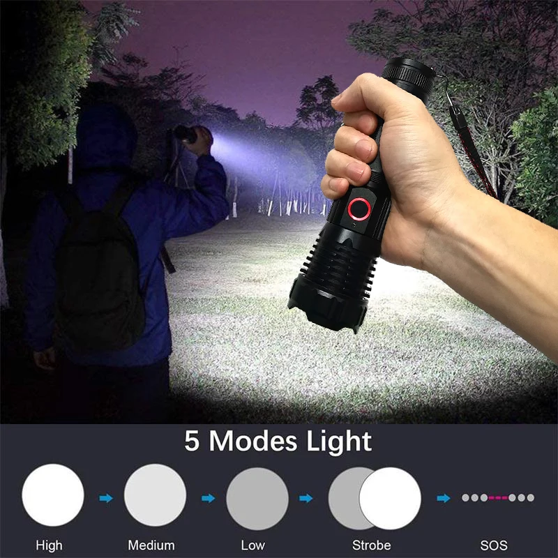 

TopCom 10000Lumen Super Bright XHP 90 LED Flashlight Zoom USB Rechargeable Light Most Powerful xhp90 Torch For Camping Hunting