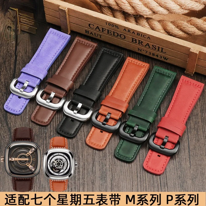 Genuine Leather Watch Strap for Seven Friday Watch Band M Series SF-M1 M3 M2 P Series P1 P3 P2 28mm