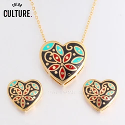 Color Culture Parure Bijoux Femme Adornment  Jewelry Sets for Women Love Shape  Enamel Charms Jewelry Sets  (Necklace, Earring)