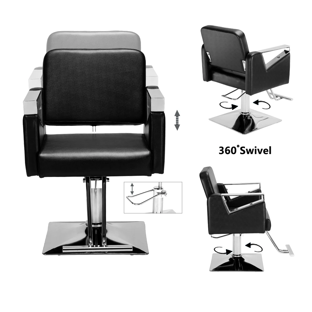 Beauty Salon Chair Classic Square Barber Chair Boutique Grooming Chair Black Salon Beauty Equipment