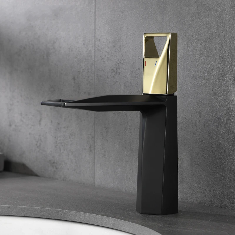 

Modern Design Basin Faucet All Copper Black Gold Bathroom Faucet Hot and Cold Mixer Tap Single Handle Single Hole SZ-BF21021406