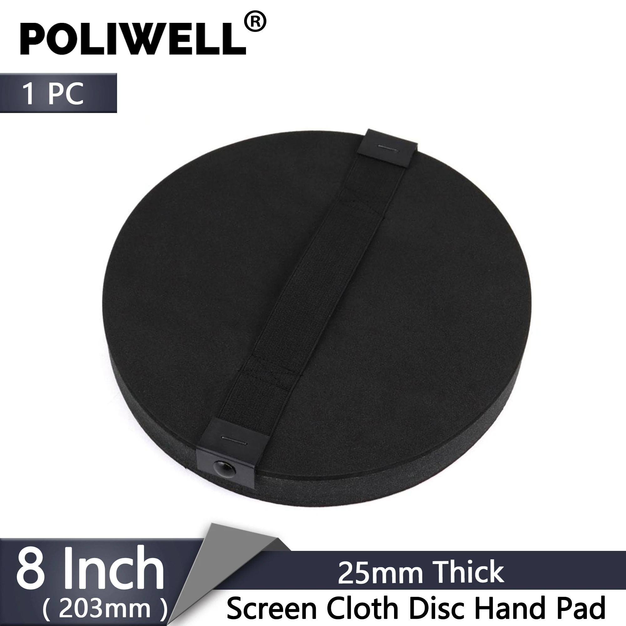 POLIWELL 8 inch 25mm Thick Black Screen Cloth Disc Hand Pad Hand Sanding Pad