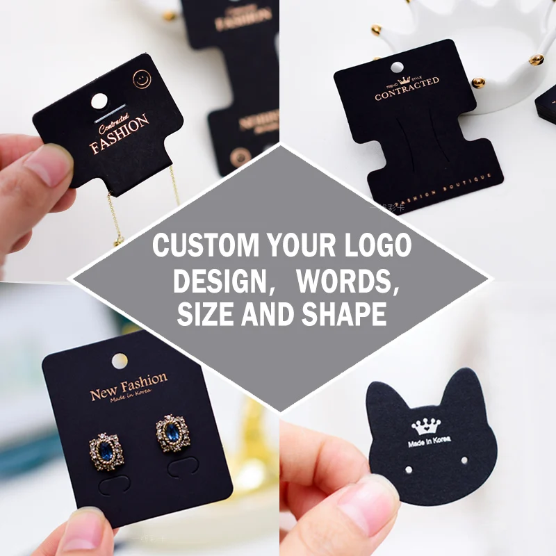 

Free Design Black Cardboard Custom Logo Jewelry Necklace Bracelet Earrings Hair Rope Rubber Bands Clip Accessories Display Cards