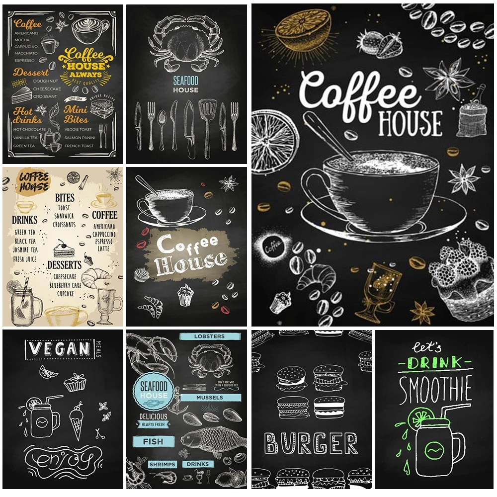 Coffee House Graffiti Quotes List Posters Wall Pictures For Kitchen Cafe Decor Nordic Poster Wall Art Canvas Painting Unframed