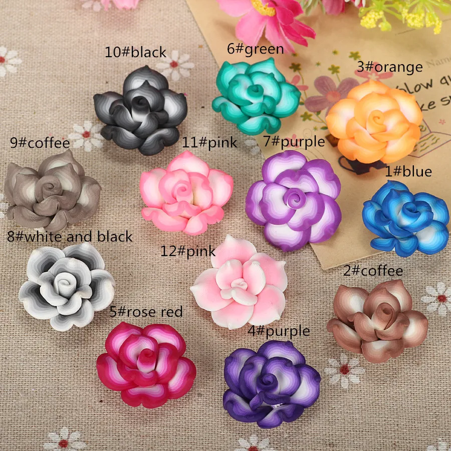 15pcs 25mm Vintage Polymer Clay Rose Flower Beads For Diy Women Brooch Necklace Jewelry Making Clothes Shoes Decorate Materials