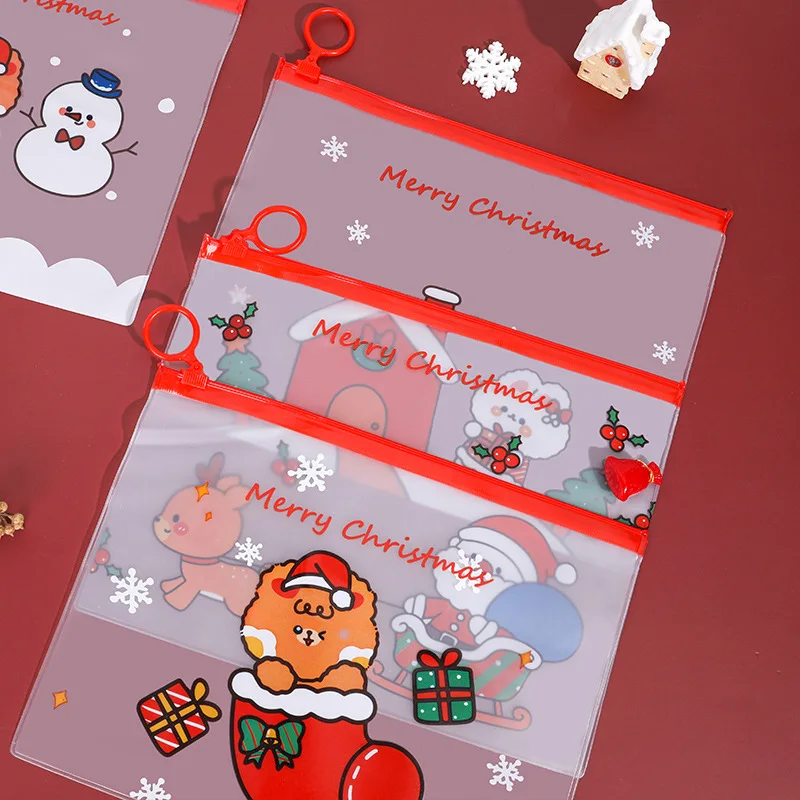 Bolsa de archivo de PVC de dibujos animados de Navidad, muñeco de nieve, ciervo, carpeta de archivos, bolsa de relleno de documentos, suministros