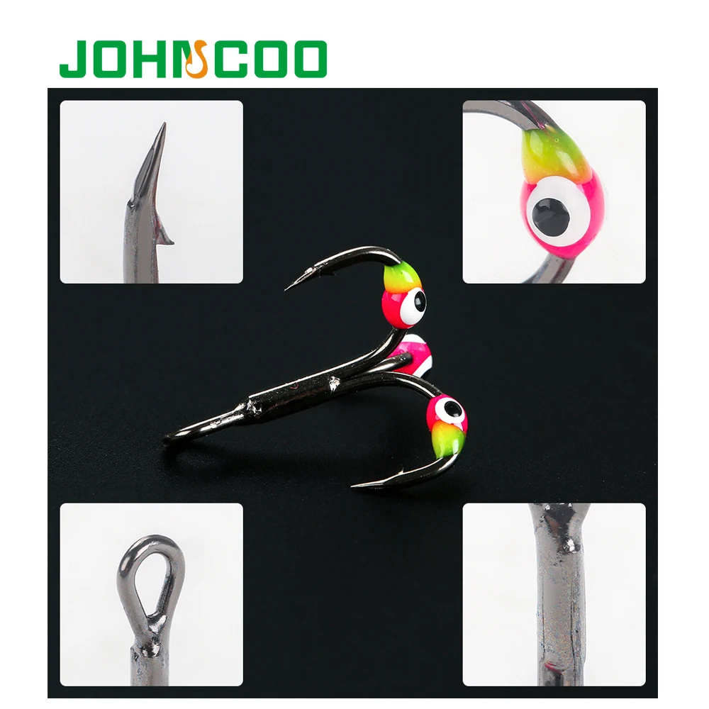JOHNCOO 5pcs Winter Ice Fishing Hook Lure 6# 8# 10# Treble Hook High Carbon Steel Sharp Hook