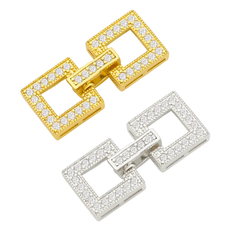 OCESRI Copper Bracelet Connector Rectangle Gold Plated Cubic Zirconia Components for Jewelry Making Wholesale Bulk cnta014