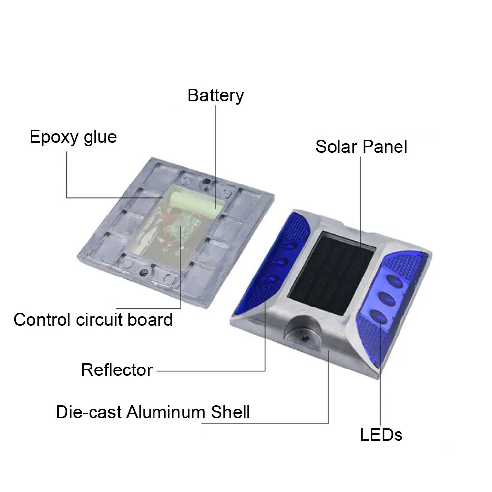 Imagem -03 - Led Solar Powered Road Stud Light Luz de Advertência Reflexiva do Solo Luzes Exteriores de Alumínio Ip68 Impermeável