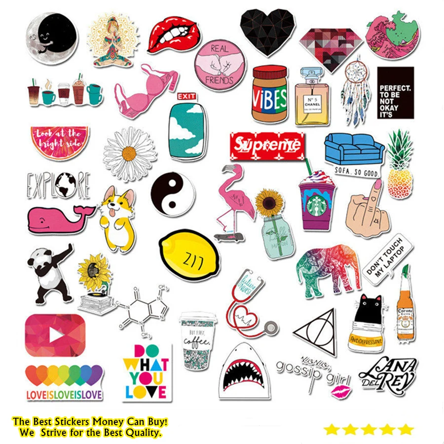 45PCS Vinyl Laptop Stickers Cute Trendy PVC Waterproof Computer Stickers VSCO Girls Decals Stickers For MacBook /HP/Huawei /Dell
