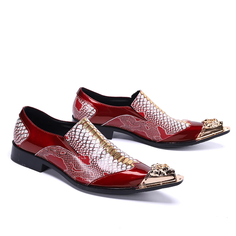 British Handmade Oxford Shoes For Men Snake Skin Genuine Leather Metal Decoration Slip On Suit Wedding Shoes Party Luxury Shoe