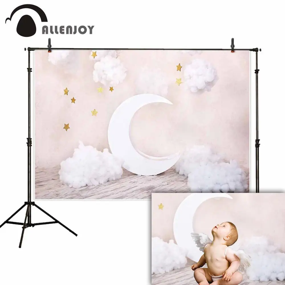 

Allenjoy clouds backdrop moon cotton smash cake decoration baby shower birthday photography photo background studio photophone