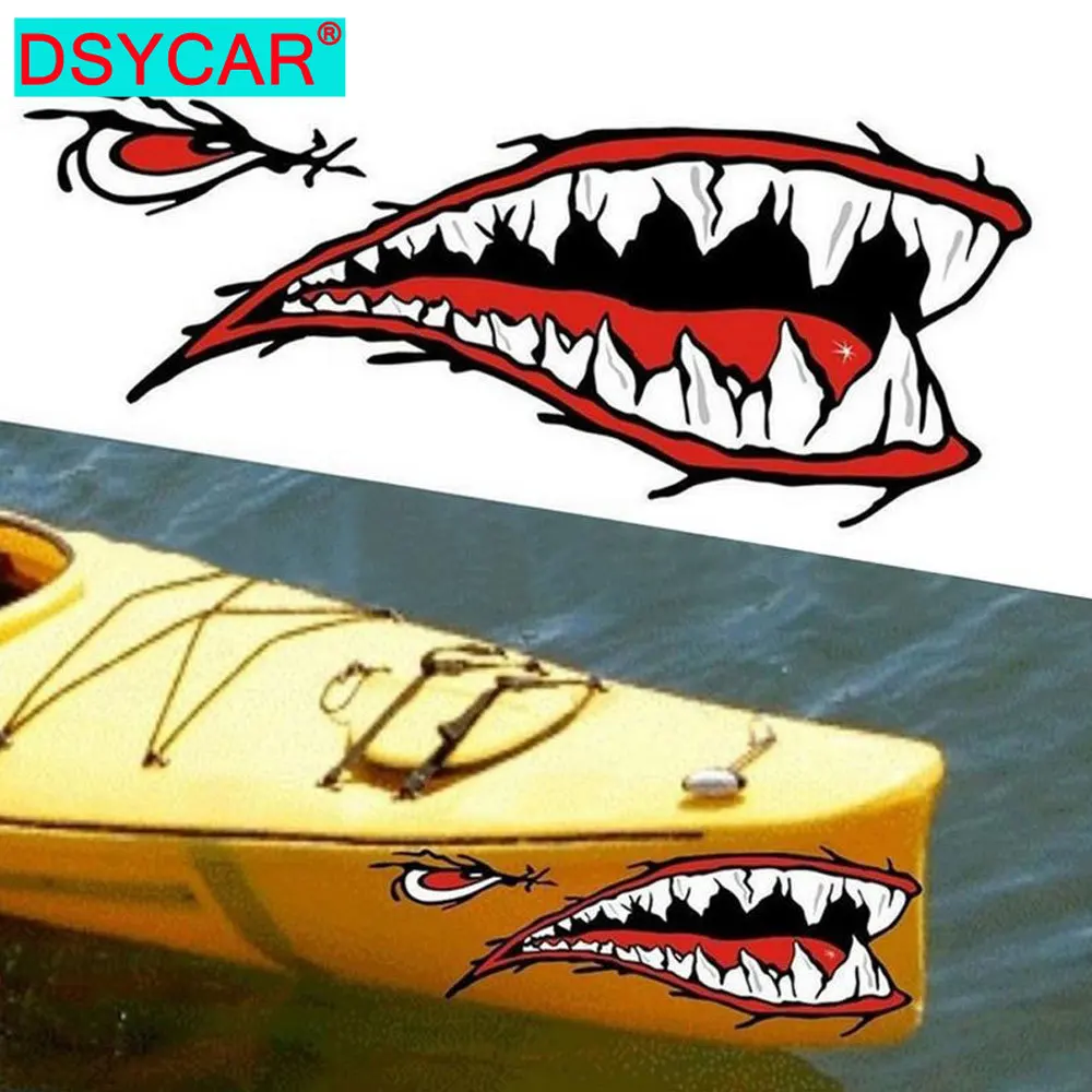 

DSYCAR 1Pair Shark Teeth Mouth Vinyl Sticker Decals Dinghy Kayak Boat Fishing Motorcycle Car Bumper Graphics Accessories