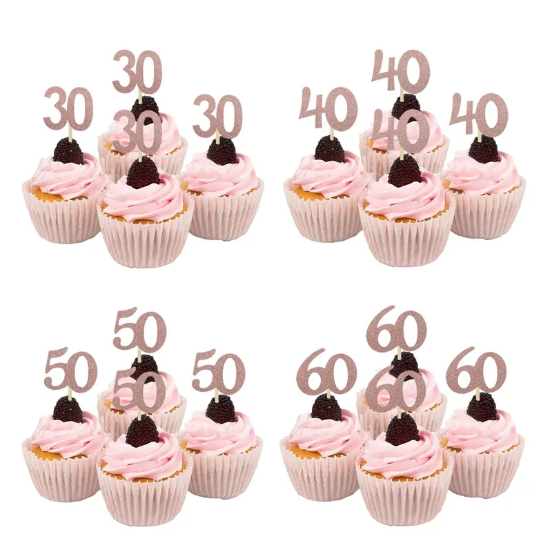 Chicinlife 10 sztuk 30 40 50 60 lat Cupcake wykaszarki urodziny rocznica dorosłych 30 urodziny akcesoria do ciastek dostaw