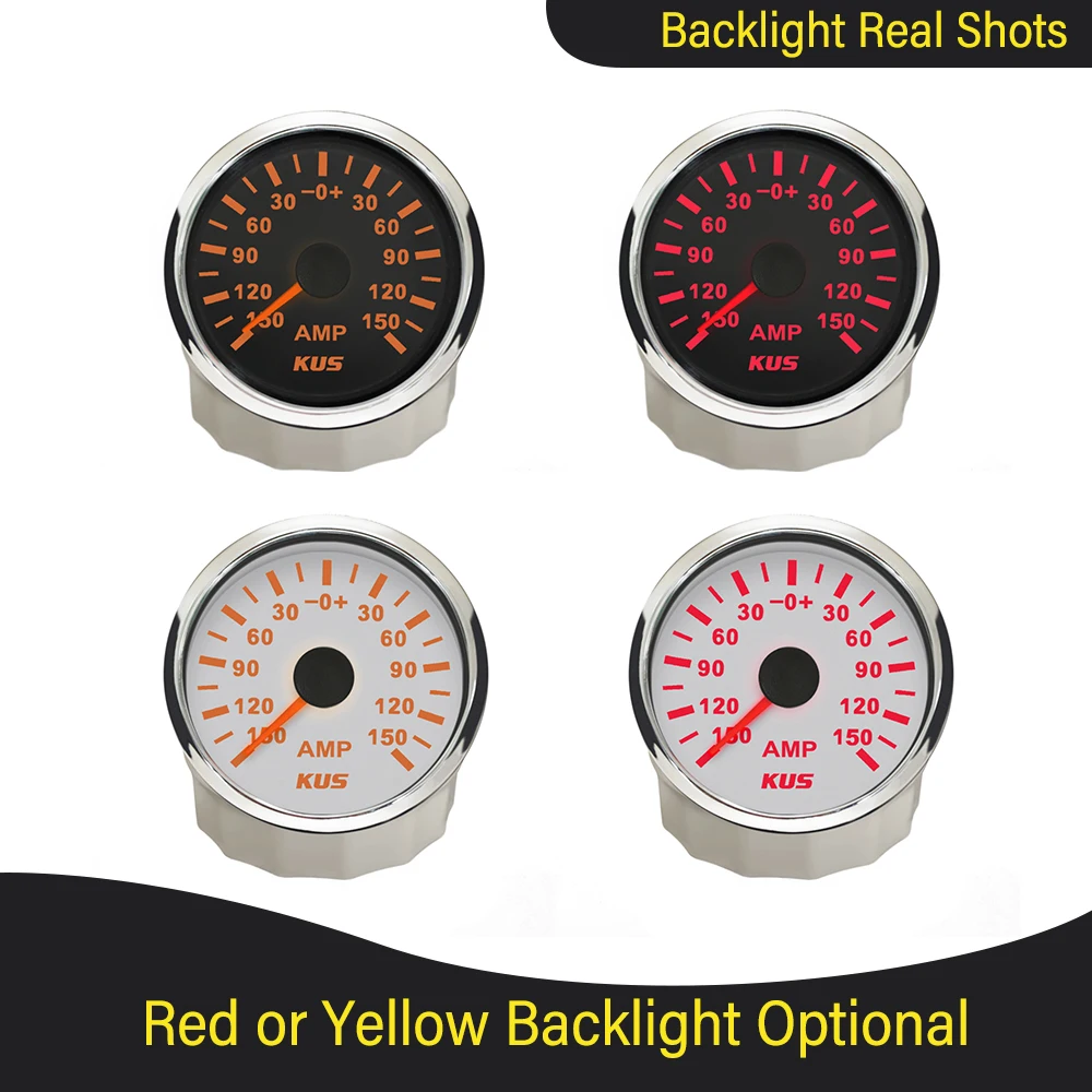 KUS 52mm Universal Boat Car Ammeter AMP Meter 50A 80A 150A with Current Shunt Pick-up Unit Red Yellow available Backlight