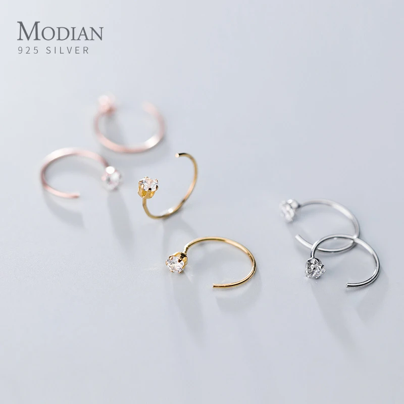 Modian Sparkling Zircon Mini Cute Crown Hoop Earring for Women Fashion 925 Sterling Silver Hook Earring Fine Jewelry Accessories