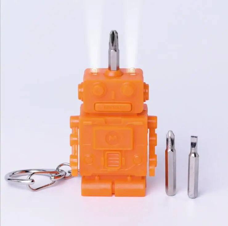 Mini Robot Gadget Keychain stainless steel LDE Flashlight Multifunctional Pendant Screwdriver keychain pocket repair tool