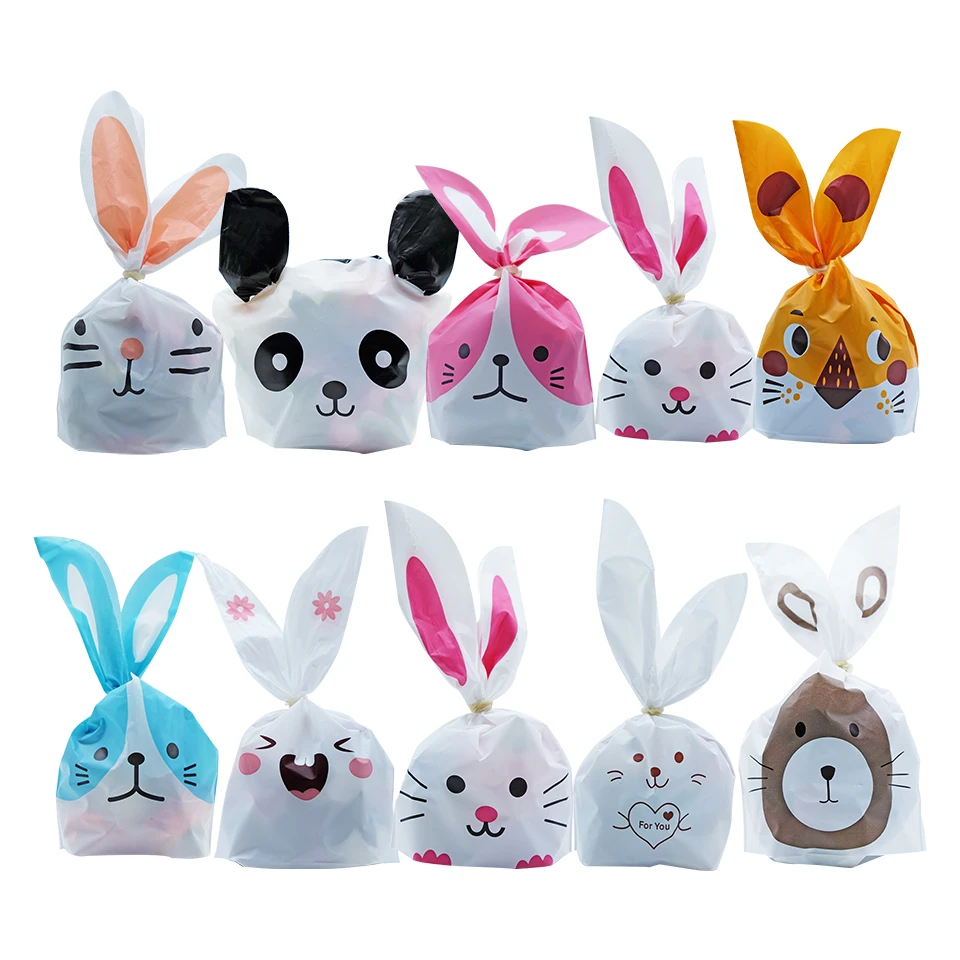 50PCS/Lot Cute Rabbit Ear Cookie&Candy Bags Self-Adhesive Plastic Bag For Biscuits Snack Baking Package/Gift Bags