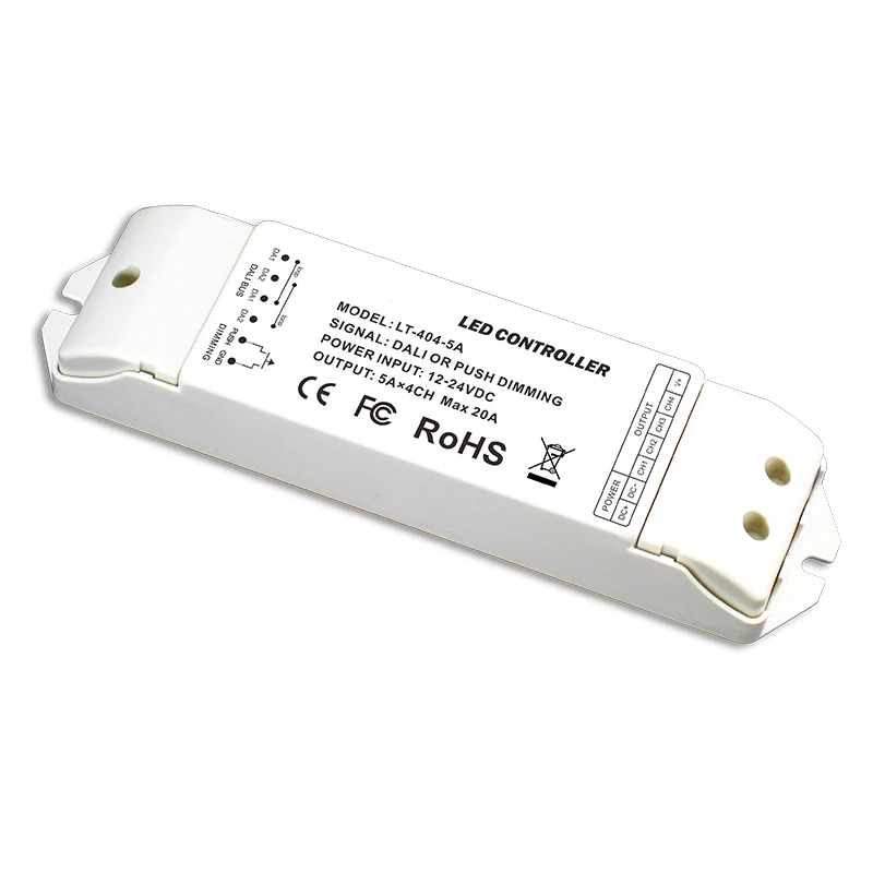 

LTECH New LT-404-5A DALI Led Dimming Driver,DC12-24V Input;5A*4CH Max 20A Output;Push Signal Dim Touch Panel 0-240W...480W