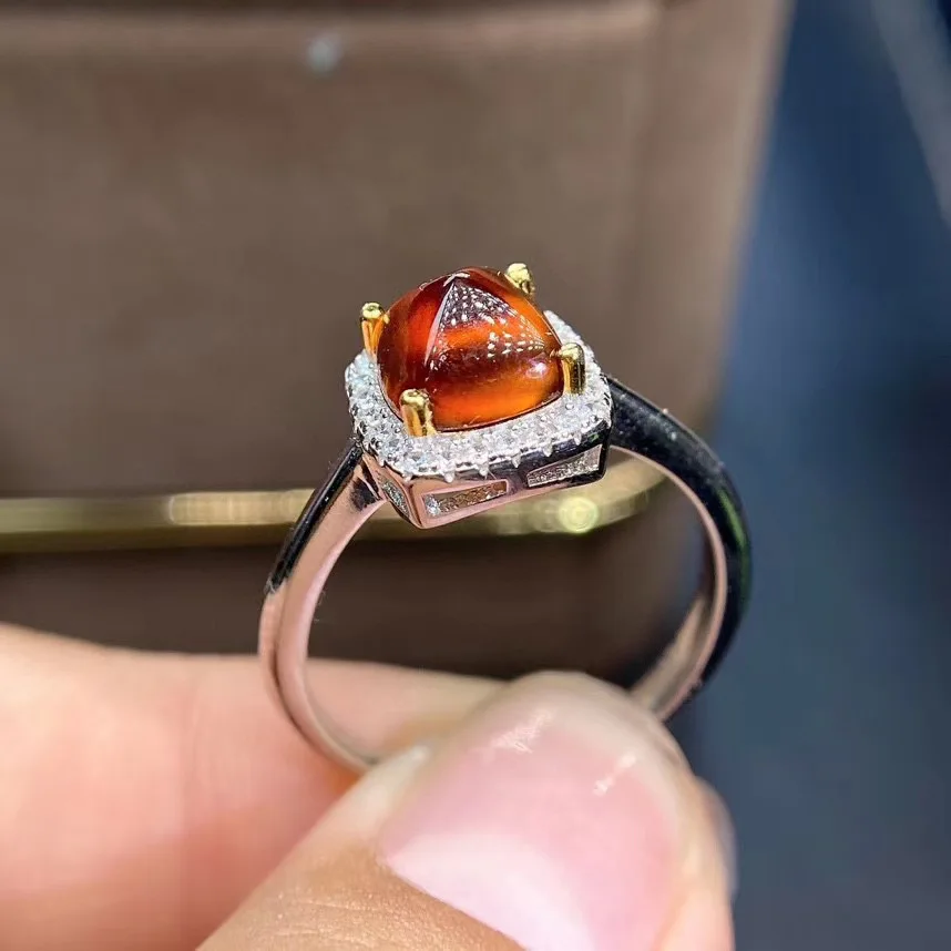 New Coming Fashion Woman Wedding Ring 100% Vivid Orange Natural And Real Garnet Ring 925 sterling silver Fine jewelry