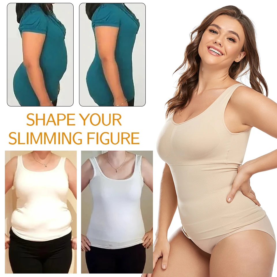 Shapewear for Plus Size Women Tummy Control Shapewear Built-in Bra Shaping Tank Tops Slimming Body Shaper Compression Underwear