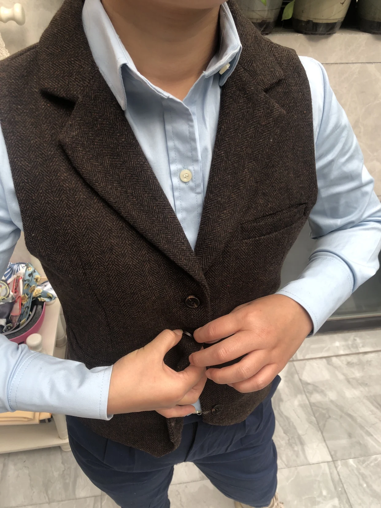 Women's suit vest herringbone wool vest business Slim Fit Work Wear Waistcoat