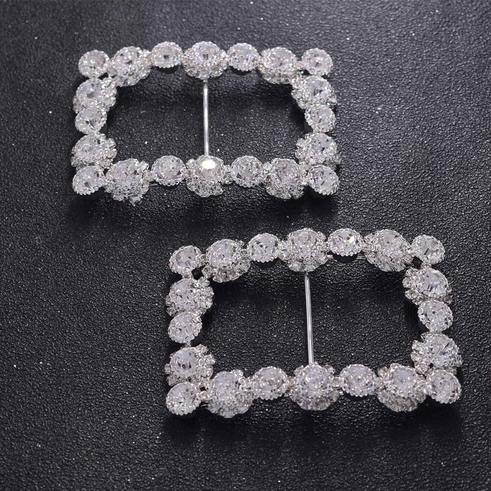 2pcs 5*7cm Rectangle shoes buckle with rhinestone glass wedding dress belt decoration clear stone applique for sewing hair