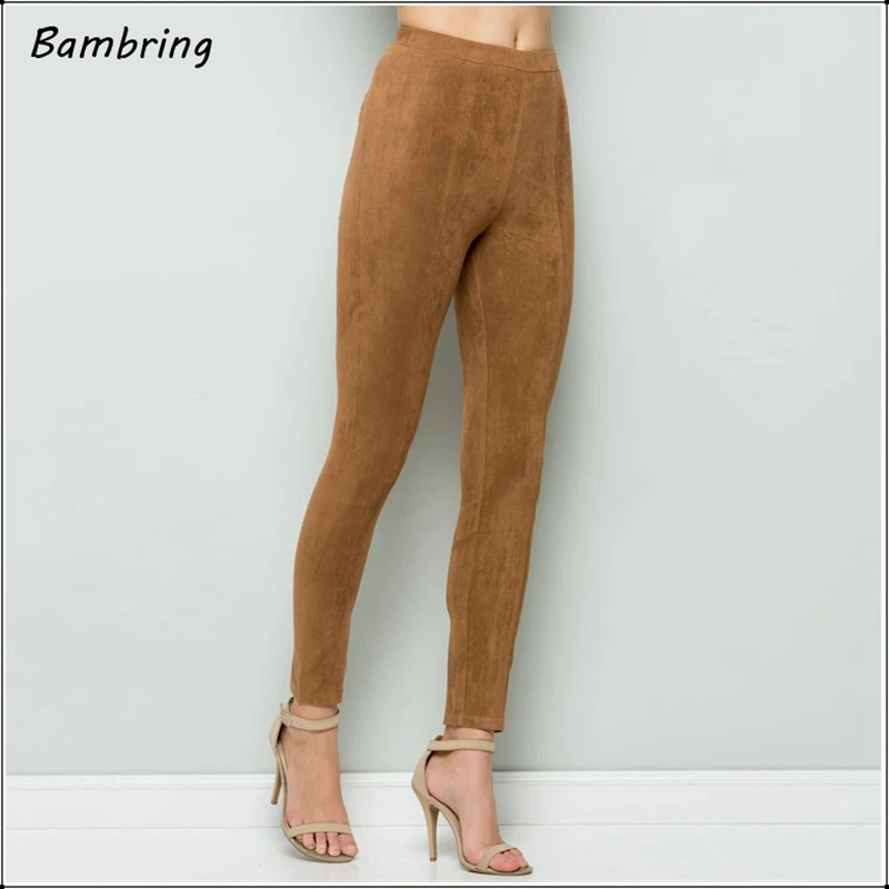 2020 Suede Leather Women Skinny Pants Ladies High Waist Large Elastic Slim Pencil Trousers Retro Spring Seamless Leggings Custom