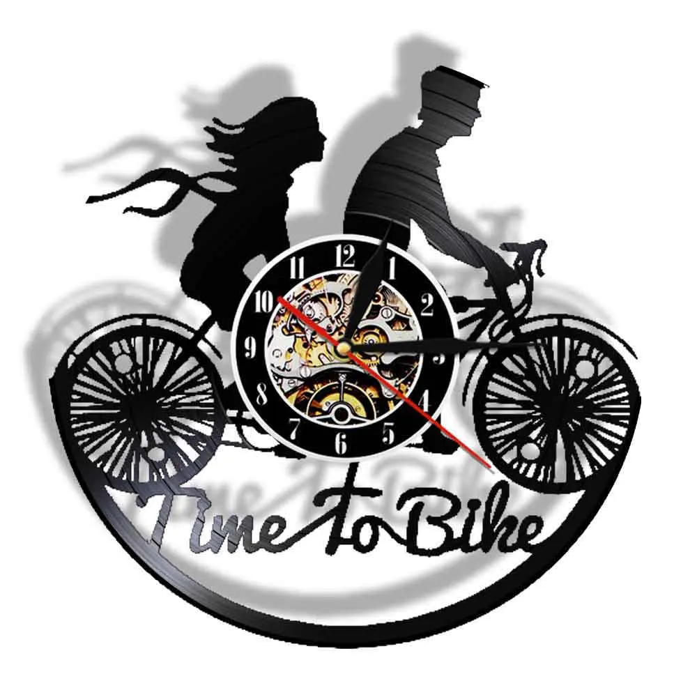 Time to Bike Vintage Design Illuminated Wall Clock Bicycle Cyclist Vinyl CD Disc Watch Boys Girls Romantic Lovers Gift