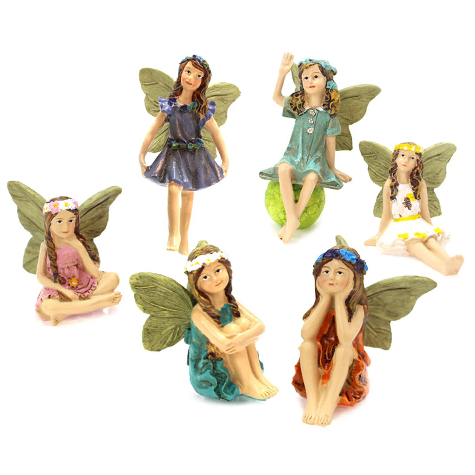 6pcs Miniature Fairies Figurines For Outdoor Garden Decor Resin Mini Fairies Garden Ornaments DIY Dollhouse Accessories