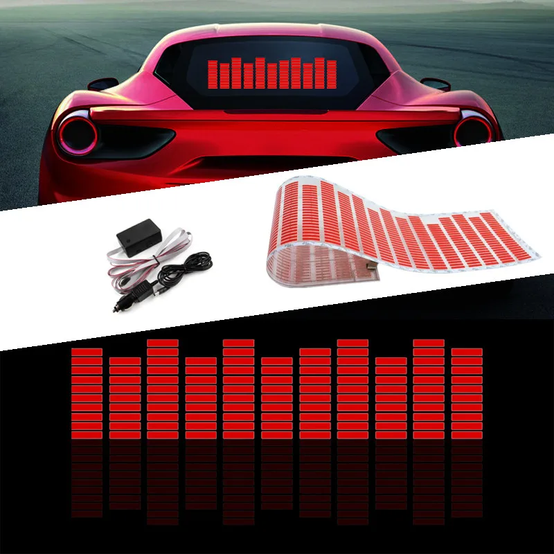 

Red Music Rhythm Flash Light Car LED Fire Sound Activated Sensor Equalizer Rear Windshield Sticker Styling Neon Lamp