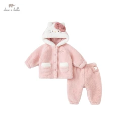 DBM20295 dave bella winter baby girls fashion cartoon hooded pajamas newborn baby underwear casual sleepwear 2 pcs suit