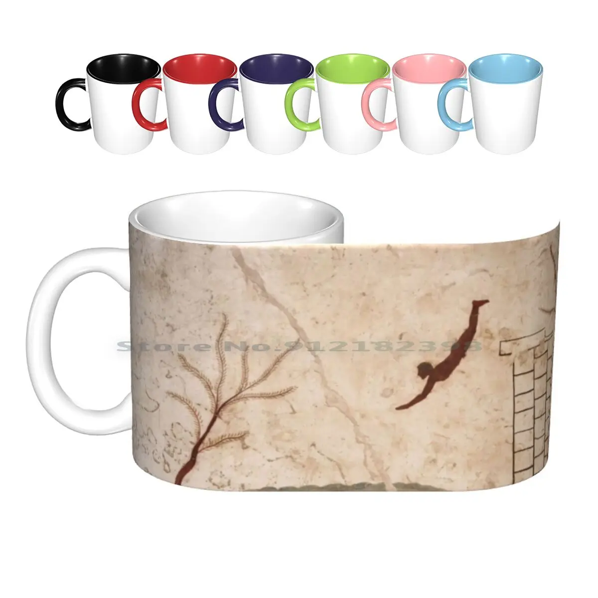 The Diver-Ancient Greek Wall Painting From Paestum , Italy Ceramic Mugs Coffee Cups Milk Tea Mug Diver Greek Ancient Italy