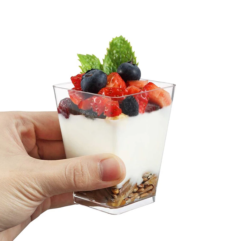 6pcs 110ml Plastic Dessert Cups Transparent Portion Trapezoidal Food Container for Jelly Yogurt Mousse Dessert Baking