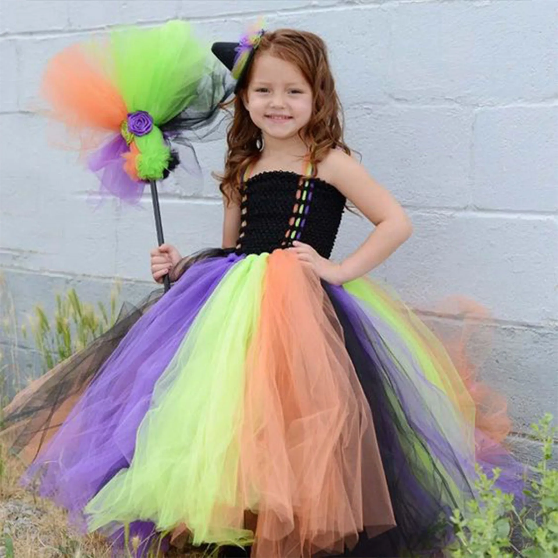 Kids Maleficent Evil Black Gown Tutu Dress with Feather Shawl Gothic Halloween Dress Up Costume Kids Royal Dark Queen Dresses