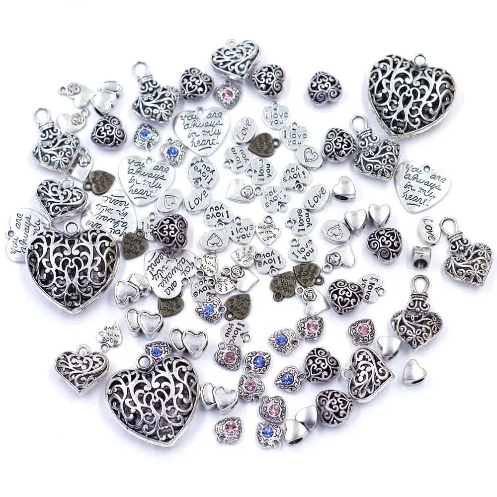 20g Pendants Heart Love Valentine\'s Day Rhinestone For Charm Bracelets Handmade Jewelry DIY Finding