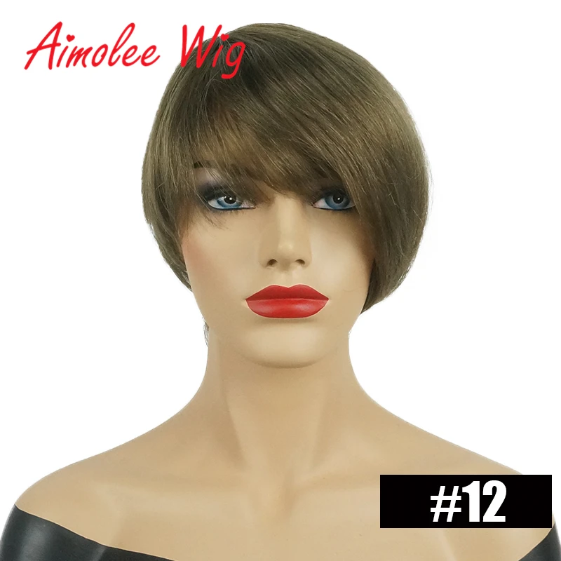 6 inch Short Synthetic Hair Wig Blend 70% Human Hair Black Brown Blonde Auburn Color Party Work Wigs for Women