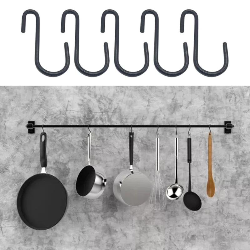 10Pcs Black Coating S Shaped Hooks Home Storage Utility Metal Hangers Storage Holder for Hanging Plant Towel Kitchen